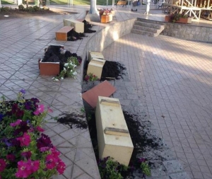Vándalos destruyen jardineras de Plaza de Llolleo.