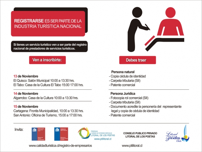 Litoral de los Poetas de Corfo y Sernatur realizan un llamado a empresarios tur&iacute;sticos a registrar su empresa o servicio   